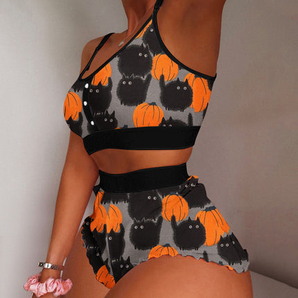 European and American Foreign Trade Cross-Border Sales Strawberry Print Camisole Two-Piece Loungewear Sweet Pajamas Stylish Sweet Style