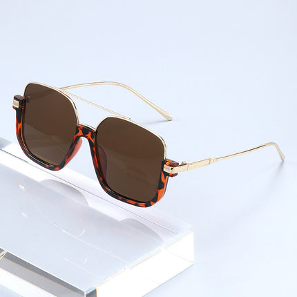 New Transparent Retro Unisex High-grade Large Frame Glasses Sunglasses Tea Black Sense Double Beam Sunglasses