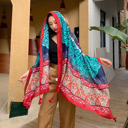 Ethnic Style Shawl Women's Summer Hainan Sanya Travel Photograph Qinghai Lake Scarf Beach Towel Thin Sunscreen Scarf