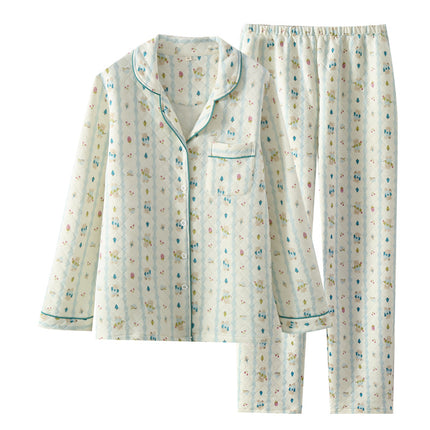 Three Layer Air Cotton Sandwich Printed Women's Pajamas suit Autumn and Winter Air Lapel Long Sleeve Trousers Home Clothes