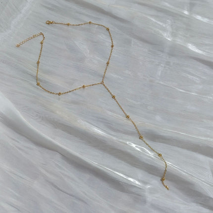 Europe and the United States cross-border hot-selling simple retro fashion women's short tassel clavicle chain gold-plated copper bead chain Y-shaped necklace