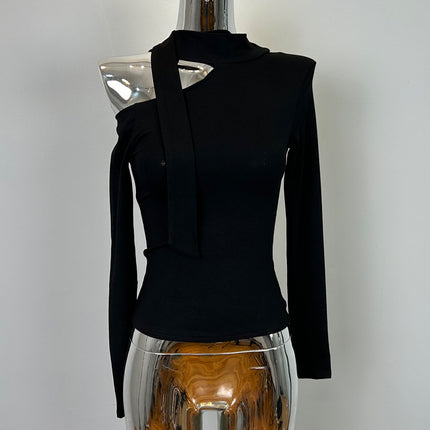South Korea Dongdaemun's new product is very feminine ~ atmosphere feeling with shoulder strap and figure long sleeve T-shirt le