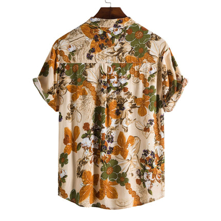 2021 EBAY AliExpress Amazon Summer New Men's Casual Short-sleeved Floral Shirt Retro Men's Cardigan