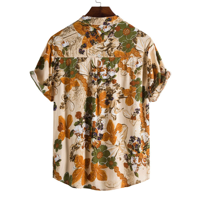 2021 EBAY AliExpress Amazon Summer New Men's Casual Short-sleeved Floral Shirt Retro Men's Cardigan