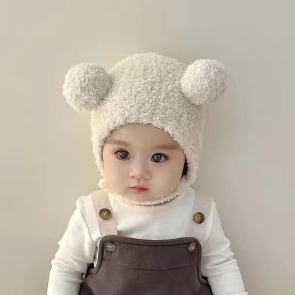 Korean Style Ins Autumn and Winter New Baby Ear Protection Cap Warm Cold-proof Cap Comfortable Baby Double Ball Soft Waxy Baotou Cap Trendy