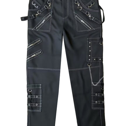 Chain Decoration Personality Casual Pants Men Gothic Pants Punk Rock Eyelet Cargo Pants Bondage Jeans
