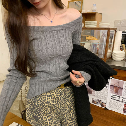 Beautiful One-Shoulder Cable Knit Sweater for Women, 2026 Autumn/Winter, Stylish and Unique High-End Top