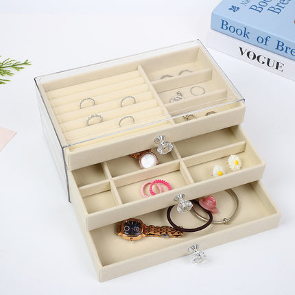 Jewelry Storage Box Drawer-type Large Capacity Built-in Flannel Anti-oxidation Transparent Earrings Nail Necklace Jewelry Exhibition