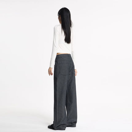 Jiamu American-Style Unisex Casual Pants for Men and Women, High Street Lazy Striped Baggy Drape Slightly Flared Loose Wide-Leg Straight Pants