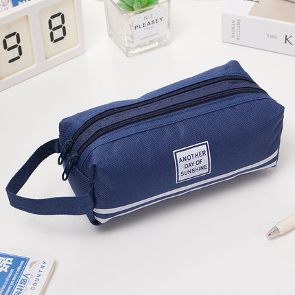 Portable Stationery Bag, Double-Layer Oxford Cloth Double-Zipper Pencil Case, Large Capacity Portable Zipper Oxford Cloth Pencil Case for Primary and Secondary School Students