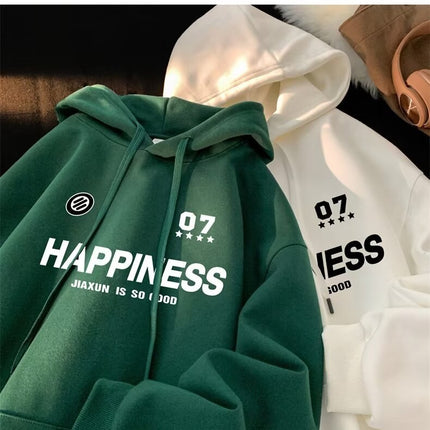 Green Thickened fleece-lined Sweatshirt Jacket Men's Autumn and Winter 2024 New Loose American Ins Fashionable Hooded Boys
