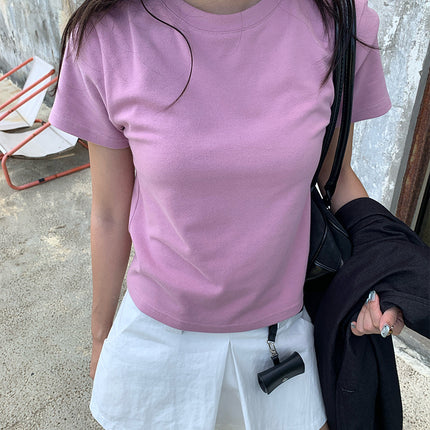 Guangzhou Huang Zheng Basic 7-Color Brushed Round-Neck Short-Sleeve T-Shirt for Women, Early Autumn Versatile Comfortable Regular Shoulder Top 530760