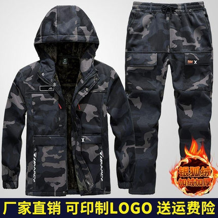 Autumn and winter velvet labor protection overalls camouflage suit men's thickened wear-resistant cold-proof warm leisure overcoat