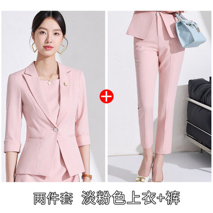 Blue Professional dress Women's Spring and Summer High Sense Host Formal Occasion Business Suit Skirt Two-piece Suit