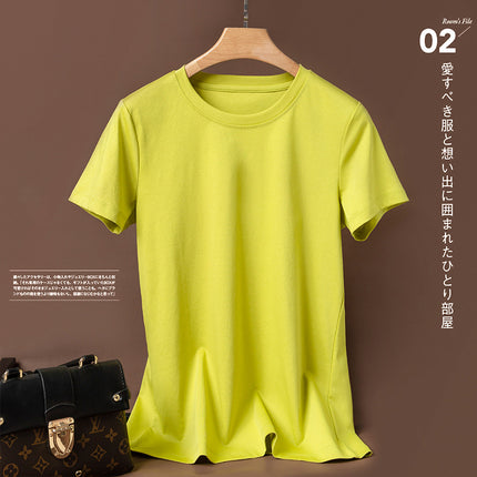 Pure 80-Count Double-Sided Mercerized Cotton Short-Sleeved T-Shirt Women's Cotton Loose 2023 Age-Reducing Short Black Technology White T-Shirt Trendy
