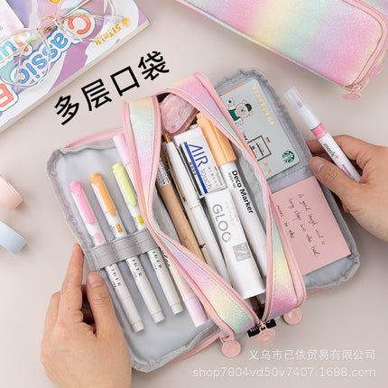 Oxford Cloth Double-Open Pencil Case, Large Capacity Stationery Box, Thickened, Wear-Resistant, Waterproof Pencil Bag for Students, Suitable for Middle and High School Students
