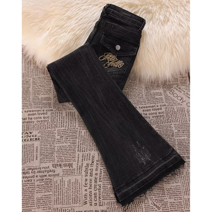 Vintage Nostalgic Micro-La Jeans Women's Fashion All-Match New American Style Slim-Fit High Waist Slimming Horn Trousers