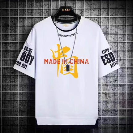 Boys' Short-Sleeve T-Shirt Trendy Brand Men's Clothing Live Broadcast for Middle School Students and Older Children Summer Half-Sleeve Youth Clothing for Ages 12-18