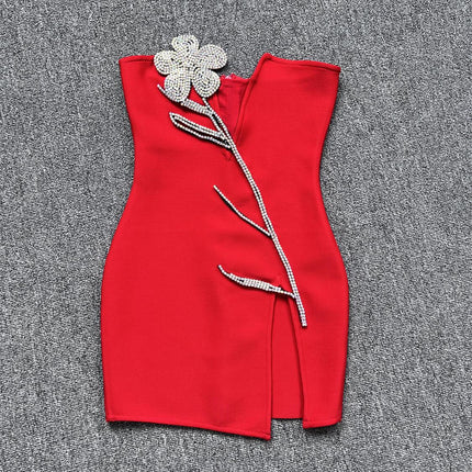 0 European and American cross-border sources of new luxury heavy industry nail drill deep V-neck bandage dress sexy split