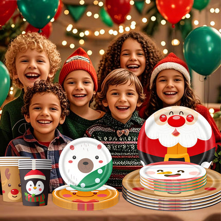 Amazon New Product Christmas Decoration Party Tableware Cartoon Snowman Christmas Napkin Party Holiday Paper Plate
