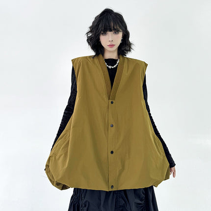 Hong Kong Style Niche Design Bud-Shaped Vest 2025 Spring and Autumn New Fashion Loose Solid Color V-Neck Sleeveless Trench Coat
