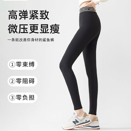 New Autumn and Winter Nylon Leggings for Outer Wear, Tight-Fitting, Tummy-Tucking, Butt-Lifting Barbie Pants, Fleece-Lined, Elastic Waist, Black Long Pants