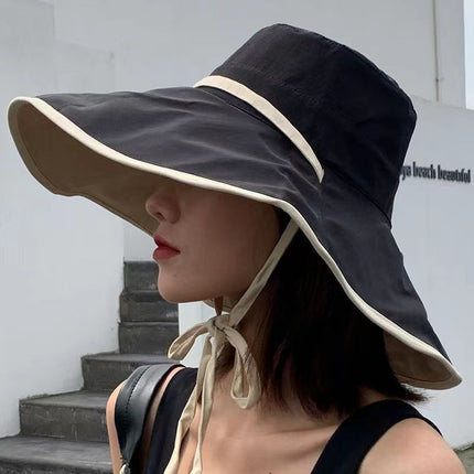 Summer Sun Protection Hat for Women, Double-Sided Wearable Large-Brimmed Fisherman Hat, Artistic, Fresh and Versatile, Face-Showing Small Sun Protection Hat