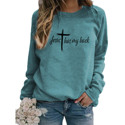 My back Letter Printed Crewneck Jacket Women's Jacket European Size Autumn and Winter Foreign Trade Cross-border Amazon