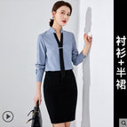 Gray blue shirt + black skirt / S