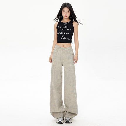 American Tie-Dye Printed Wide-Leg Jeans for Women 2025 Spring and Summer New High-Waisted Loose Versatile Straight-Leg Floor-Length Pants