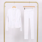 White hooded stamped jacket and cropped pants suit / 2/S