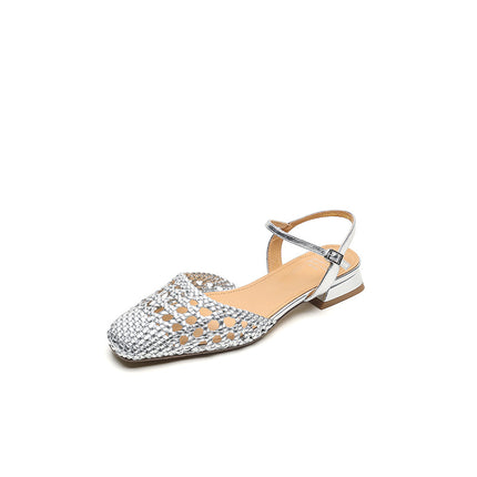 Woven Sandals for Women 2025 Summer New Women's Shoes Hollow Back Strap Clogs Toe-Back Hollow Sandals