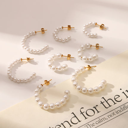 French Elegant Earrings Stainless Steel 18K Gold C-Shaped Pearl Earrings for Women Accessible Luxury High-End Spring and Summer Titanium Steel Earrings for Women
