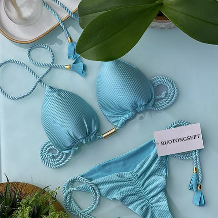 2023 Hand-Woven Rope Bikini European and American New Sexy Women's Swimsuit Multi-Color Bikini Split Swimsuit
