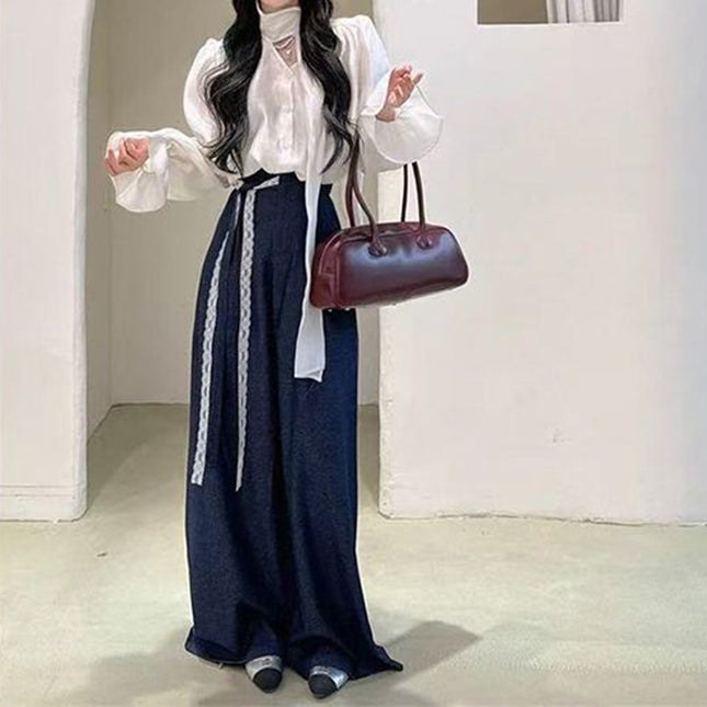 French lace v-neck top suit women a set of ootd wear spring new pants two-piece fashion