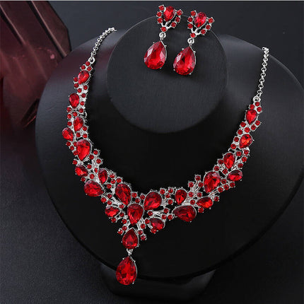 Cross-border Explosions European and American Rhinestone Bride Necklace Earrings suit Banquet Party Exaggerated Fashion Women's Dress Accessories