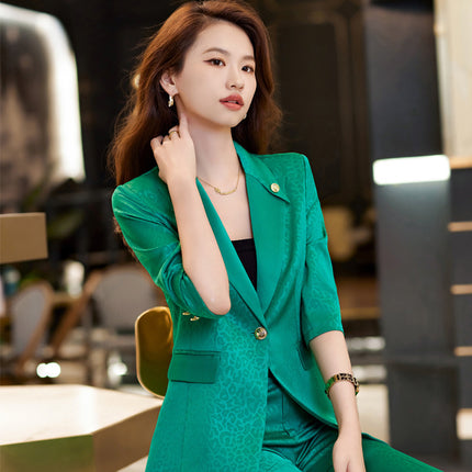 Seven-point Sleeve Green Suit Jacket Women's Spring and Summer Slim-fit Slimming Temperament Goddess Fan Dress Business Suit suit