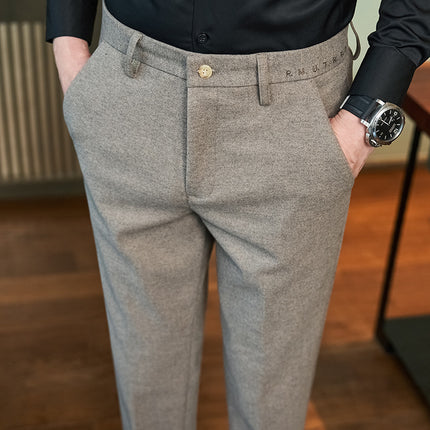Live broadcast supply autumn and winter new men's casual pants brushed thickened slim fit men's skinny pants commuter work trousers
