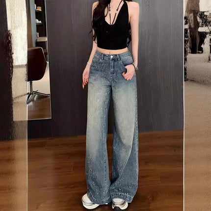 Stylish Star-Studded Wide-Leg Jeans 2026 Spring and Autumn Petite High-Waisted Loose High-End Floor-Length Pants