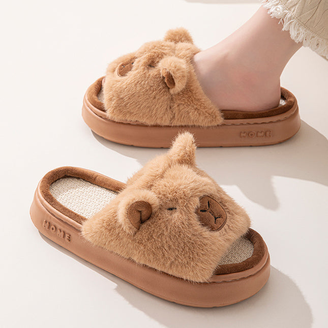 Cute Water Guinea Pig Men's and Women's Furry Open-Toe Four-Season Summer Cotton and Linen Slippers Linen Slippers