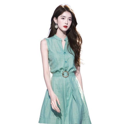 Foreign Trade Women's Summer Women's Clothing French High-end Exquisite Niche Design Temperament High-end Royal Sister-style Green Sleeveless