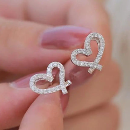 TEMU Explosions Diamond Heart-shaped Earrings Fashion Joker Hollow Zircon Earrings Love Earrings Factory Outlet