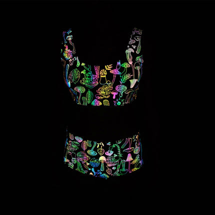 Cartoon Mushroom Print Colorful Reflective bikini European and American Women's Split bikini High Waist Pants bikini Swimsuit