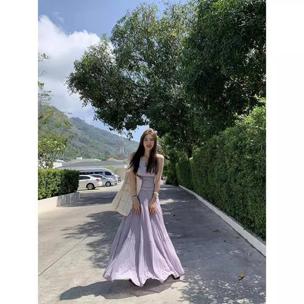 2025 New Wisteria Garden Skirt for Women, Spring and Autumn Slimming Long A-Line Skirt, Elegant Fairy Purple Skirt