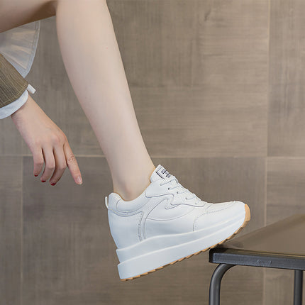 Cross-Border Height-Increasing White Sneakers for Women 2026 Spring New Style for Petite Women 10cm Thick-Soled Casual Sports Shoes Genuine Leather Women's Shoes