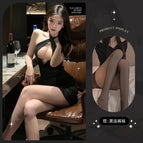Obsidian black black pantyhose / Free size