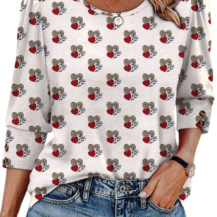 50 Colors Cross-Border European and American Amazon Spring and Summer New Printed T-Shirts with Cuff Buttons, Casual Versatile Vacation Women's Clothing