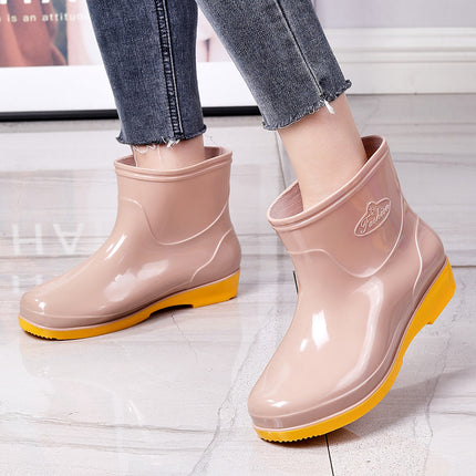 Four Seasons Short Tube Sunny Rain Women's Water Shoes Fashion Purple Rain Shoes Kitchen Canteen Mom Cleaning Non-slip Rubber Shoes Rain Boots