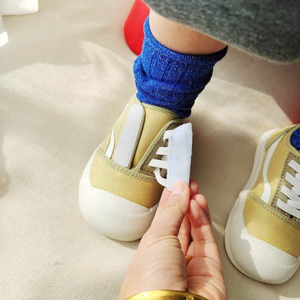 2025 Spring New Children's Color-matching Velcro Board Shoes Boys and Girls Casual Canvas Shoes Kindergarten Soft-soled Biscuit Shoes