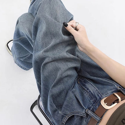 Vintage Pleated Drape Wide-Leg Jeans for Women, Autumn 2025 New High-Waisted Loose Slimming Straight Floor-Length Pants
